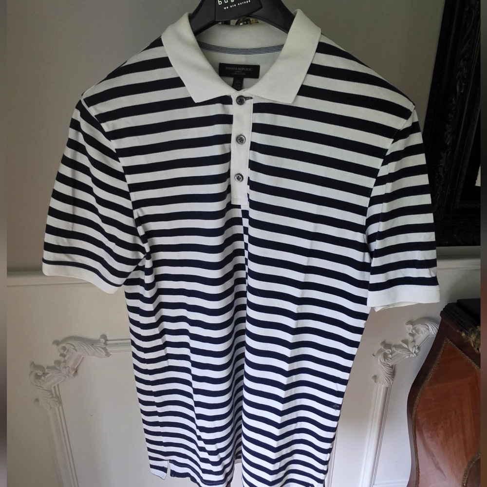 Black and White Striped Polo Shirt
